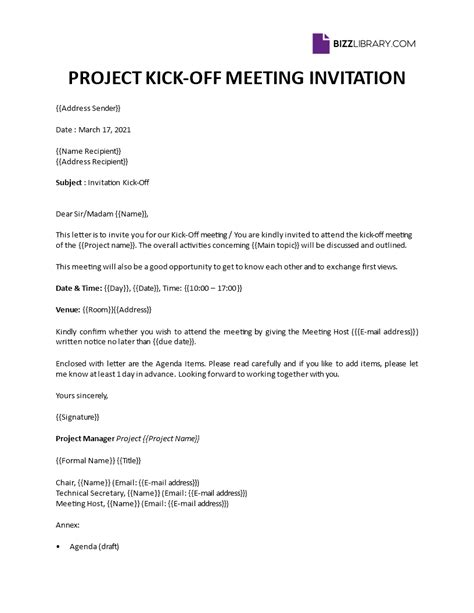 Kick Off Meeting Email Template