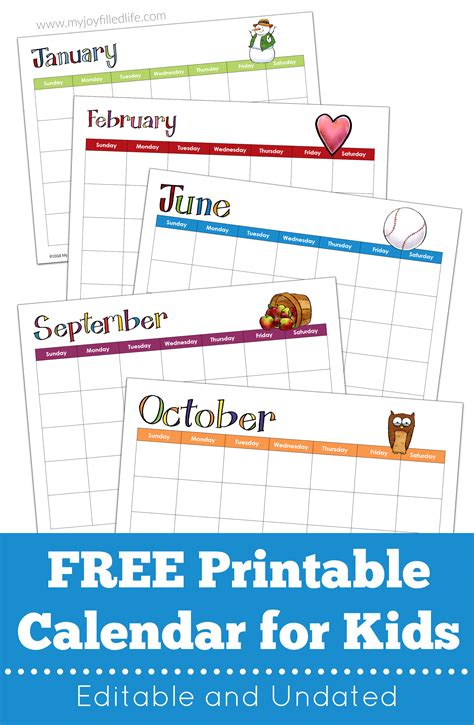 Kids Calendar Printable