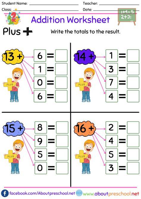 Kinder Addition Worksheets