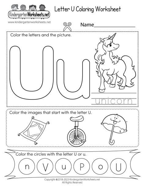 Kindergarten Letter U Worksheets