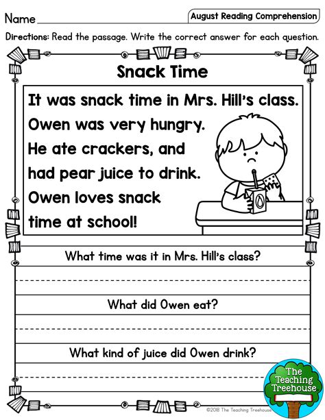 Kindergarten Reading Comprehension Free Worksheets