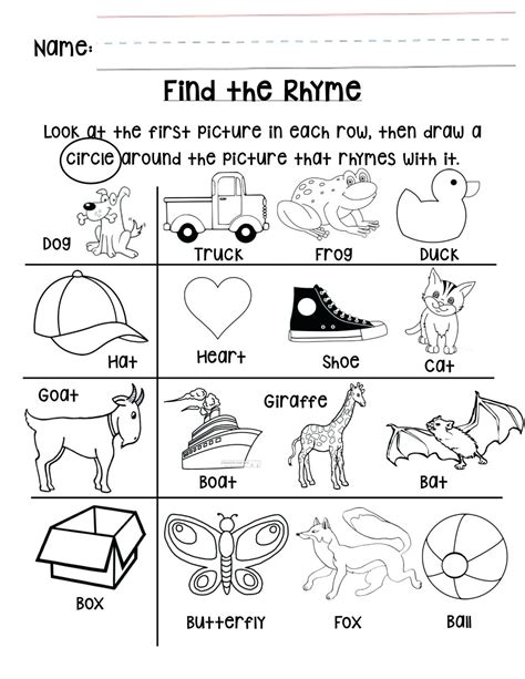 Kindergarten Rhyming Words Worksheets