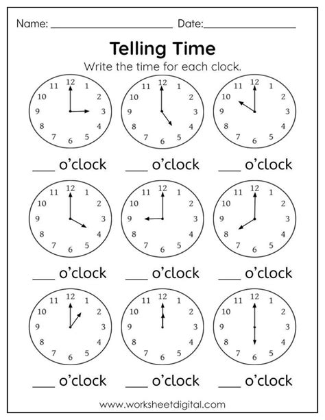 Kindergarten Clock Worksheets