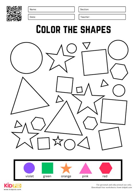 Kindergarten Coloring Shapes Worksheet