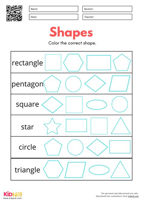Kindergarten Colour Shapes Worksheet