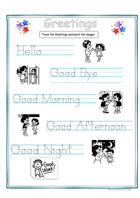 Kindergarten Greetings Worksheet For Coloring
