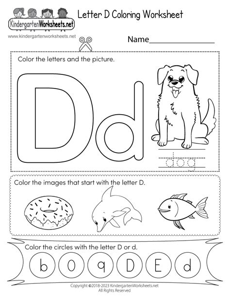 Kindergarten Letter D Worksheets