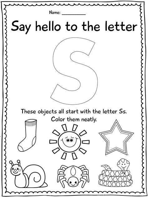 Kindergarten Letter S Worksheets