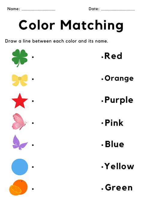 Kindergarten Matching Colors Worksheet