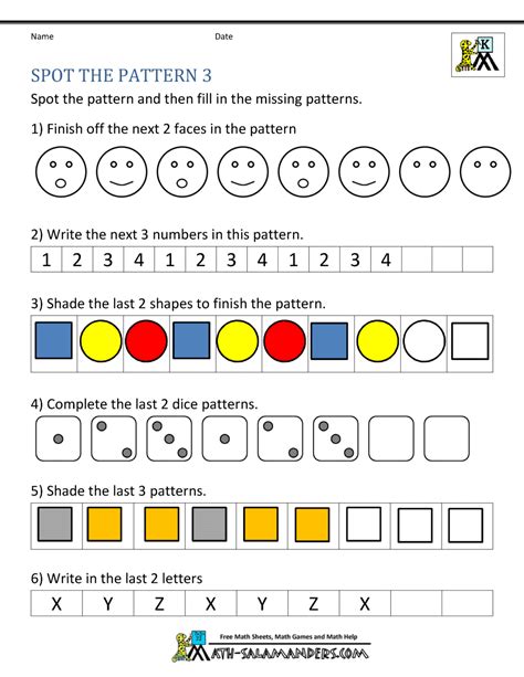 Math Patterns Worksheets