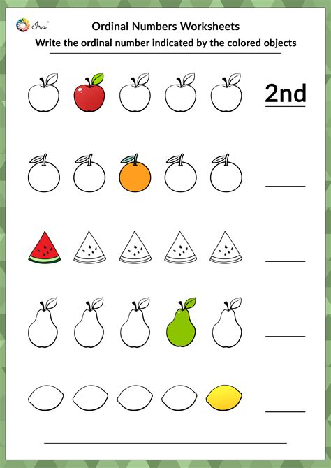 Kindergarten Ordinal Numbers Worksheet