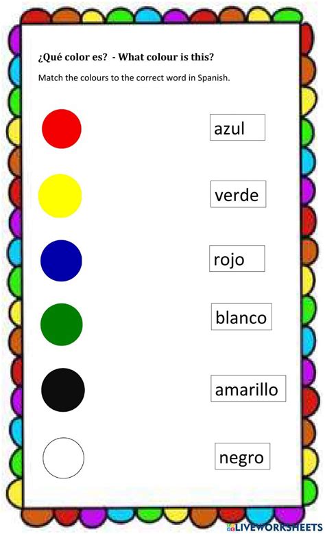 Kindergarten Spanish Colors Worksheet