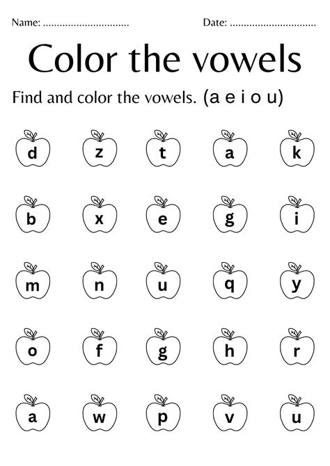 Kindergarten Vowels Coloring Worksheet