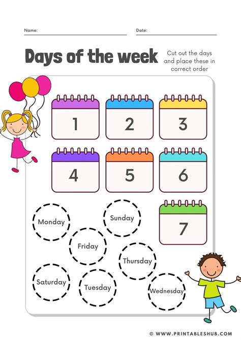 Kindergarten Worksheets Days Of The Week