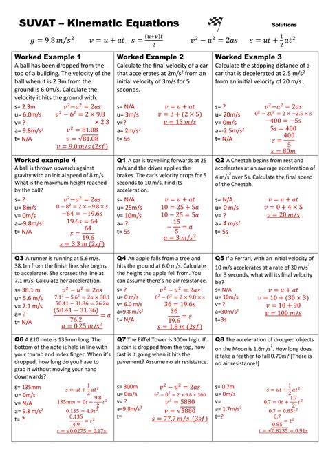 Kinematic Equations Practice Worksheet