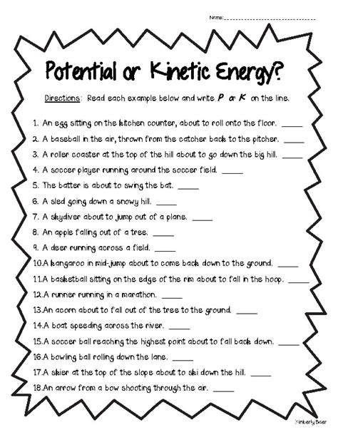 Kinetic And Potential Energy Worksheet Answer Key Physics - worksheet