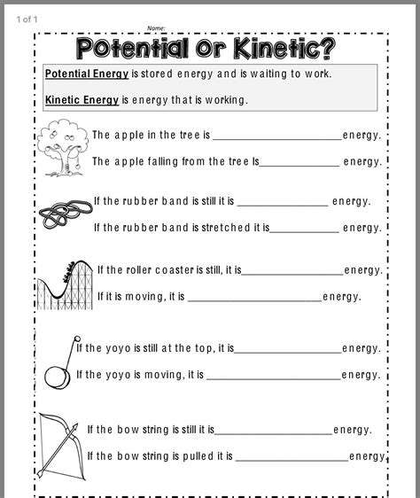 Kinetic Energy And Potential Energy Worksheet Answer Key