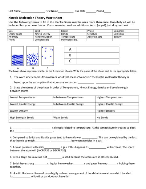 Kinetic Molecular Theory Worksheet Answers