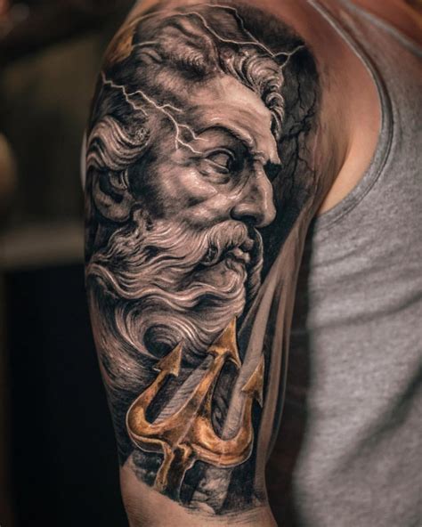 King Neptune tattoo by Claire Reid, first session of a