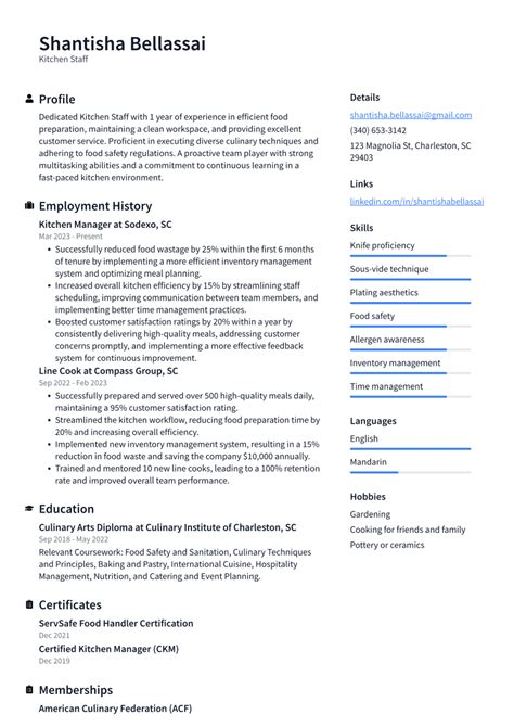 Kitchen Resume Example Me N Eds Reedley, California