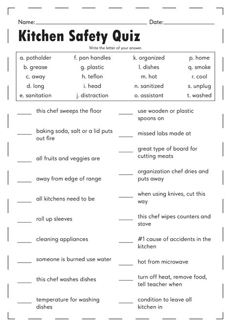 Kitchen Safety Showdown Worksheet Answers