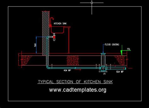 Expertly crafted kitchen sink section detail DWG for precision design