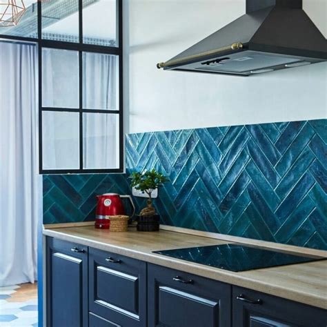 Kitchen With Blue Tiles