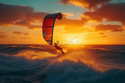 Kitesurfer reflection sunset