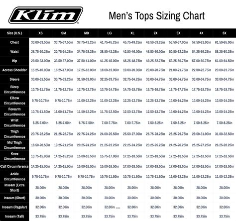 Klim Size Chart