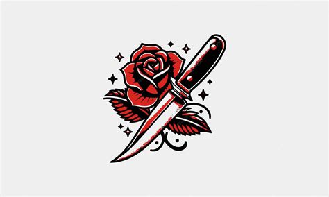 Knife And Rose Drawing