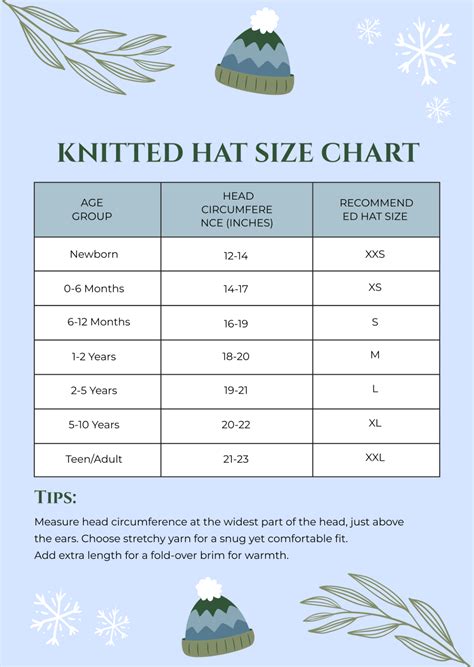 Knit Hat Sizing Chart