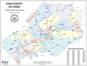 Knox County, TN Zip Code Wall Map Basic Style by MarketMAPS MapSales