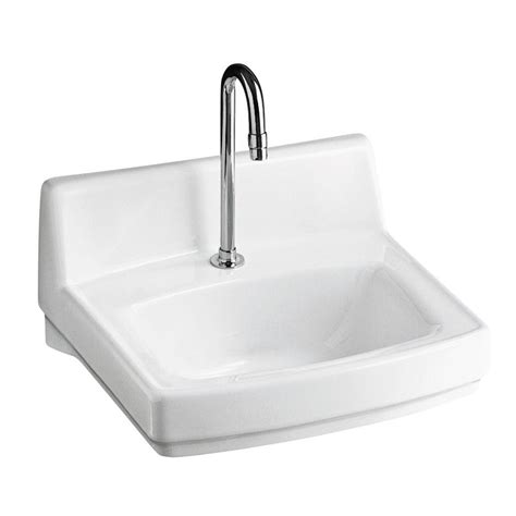 KOHLER Reve White Fire Clay Wallmount Rectangular Bathroom Sink with Overflow Drain at