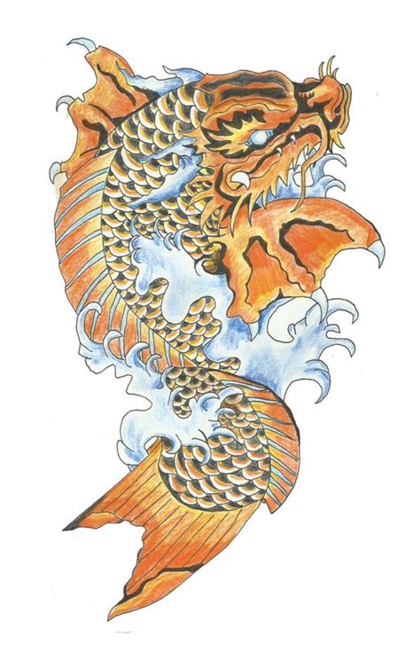 Koi fish and dragon form a yinyang sign Animal tattoo
