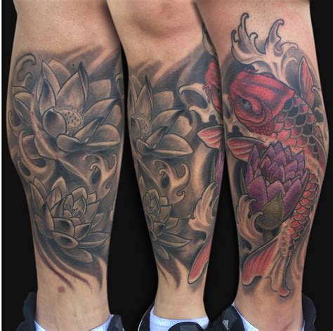 Koi fish and lotus tattoo. For appointment or design