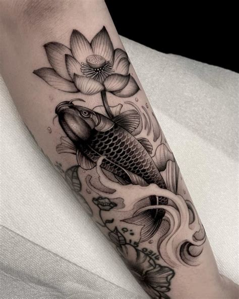 Koi Fish Lotus Flower Tattoo