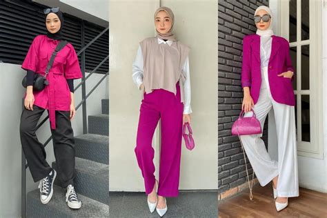 Kombinasi Warna Jilbab Pink dan Abu-abu