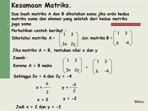 Konsep Dasar Contoh Persamaan Matriks