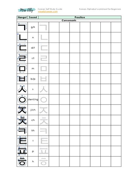 Korean Alphabet Worksheets