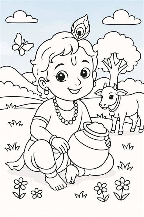 Krishna Coloring Pages Easy