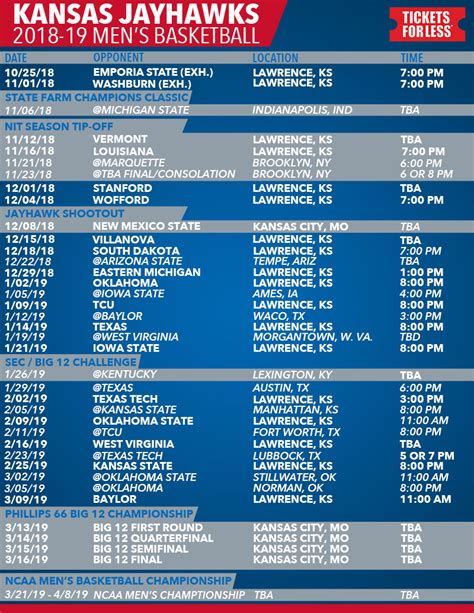 Ku Printable Basketball Schedule