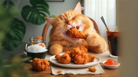 Kucing makan ayam