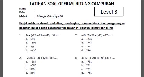 Kumpulan Soal Operasi Hitung Campuran Bilangan Bulat