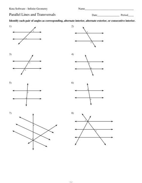 Unlock the Secrets of Geometric Parallelism with Kuta Software's Exquisite Infinite Geometry Parallel Lines and Transversals Activity!