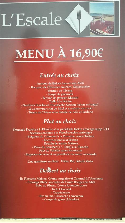 L'Escale Restaurant Menu
