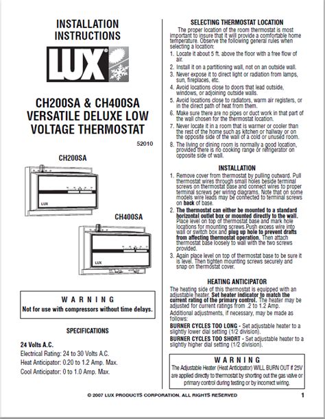 Lux-Products-CH200SA-Thermostat-User-Manual