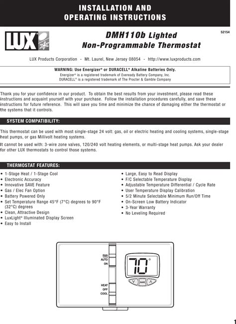 Lux-Products-DMH110-Thermostat-User-Manual