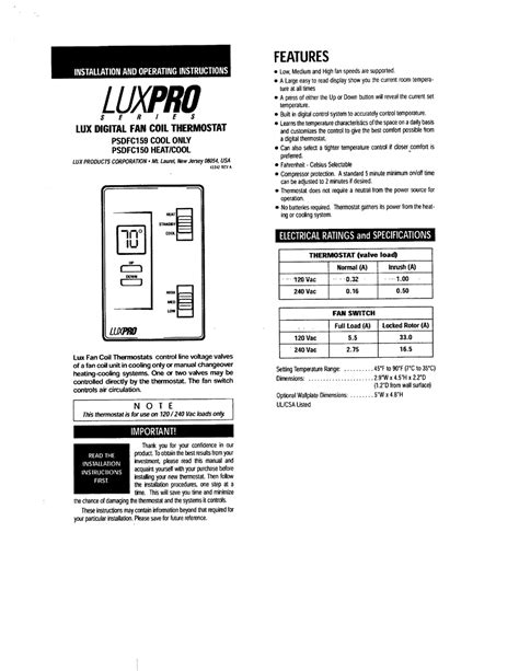 Lux-Products-PSDFC159-Thermostat-User-Manual