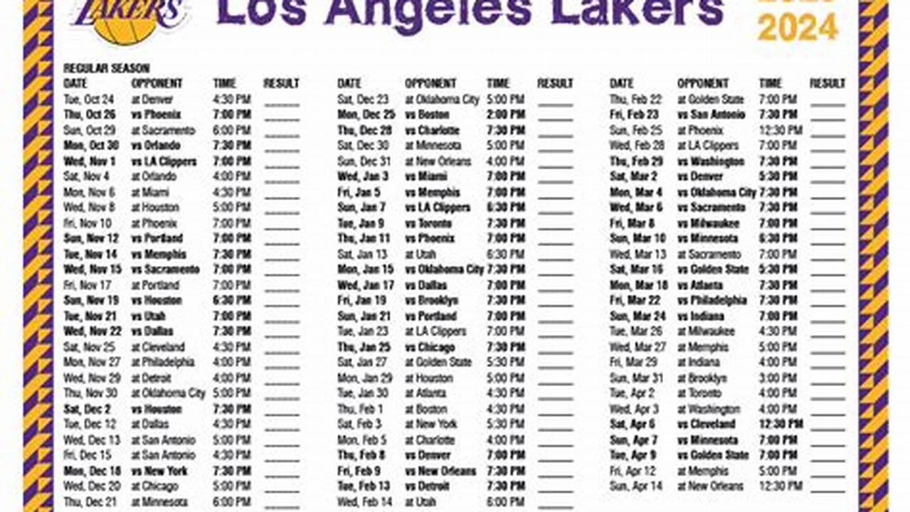 La Lakers Schedule 2024 2024