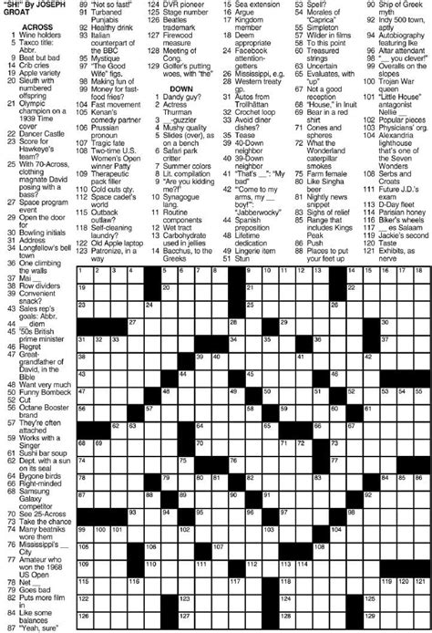 La Times Sunday Crossword Printable Pdf